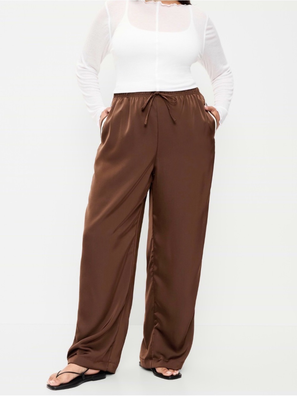 NWOT High Wasted Satin Track Pants - Picture 3 of 3